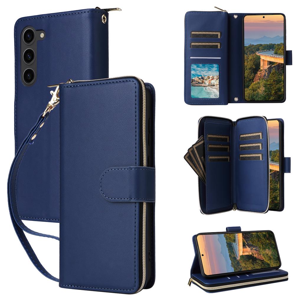 R20 For Samsung Galaxy S23+ Case Zipper Pocket Leather Phone Cover with 9 Card Slots