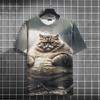 Мужская футболка с 3D-печатью толстого кота, летние повседневные оверсайз футболки с коротким рукавом и графикой животных, женская одежда