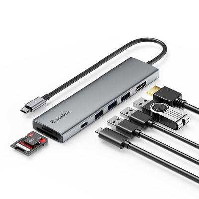 WAVLINK USB C Хаб 100 Вт Быстрая зарядка PD Многопортовый адаптер Type C Хаб 4K 30 Гц Выход HDMI Порт передачи данных Кардридер Совместим с OS и другими