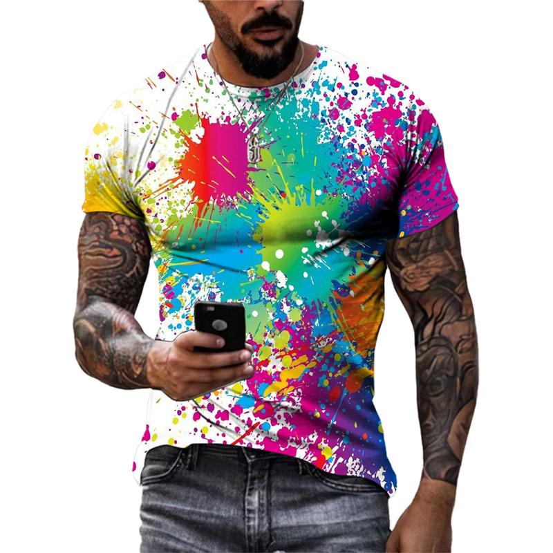 Летняя новая модная мужская футболка с цветным граффити, 3D трендовая индивидуальная футболка в стиле хип-хоп с принтом Харадзюку, футболки с круглым вырезом и короткими рукавами, топы