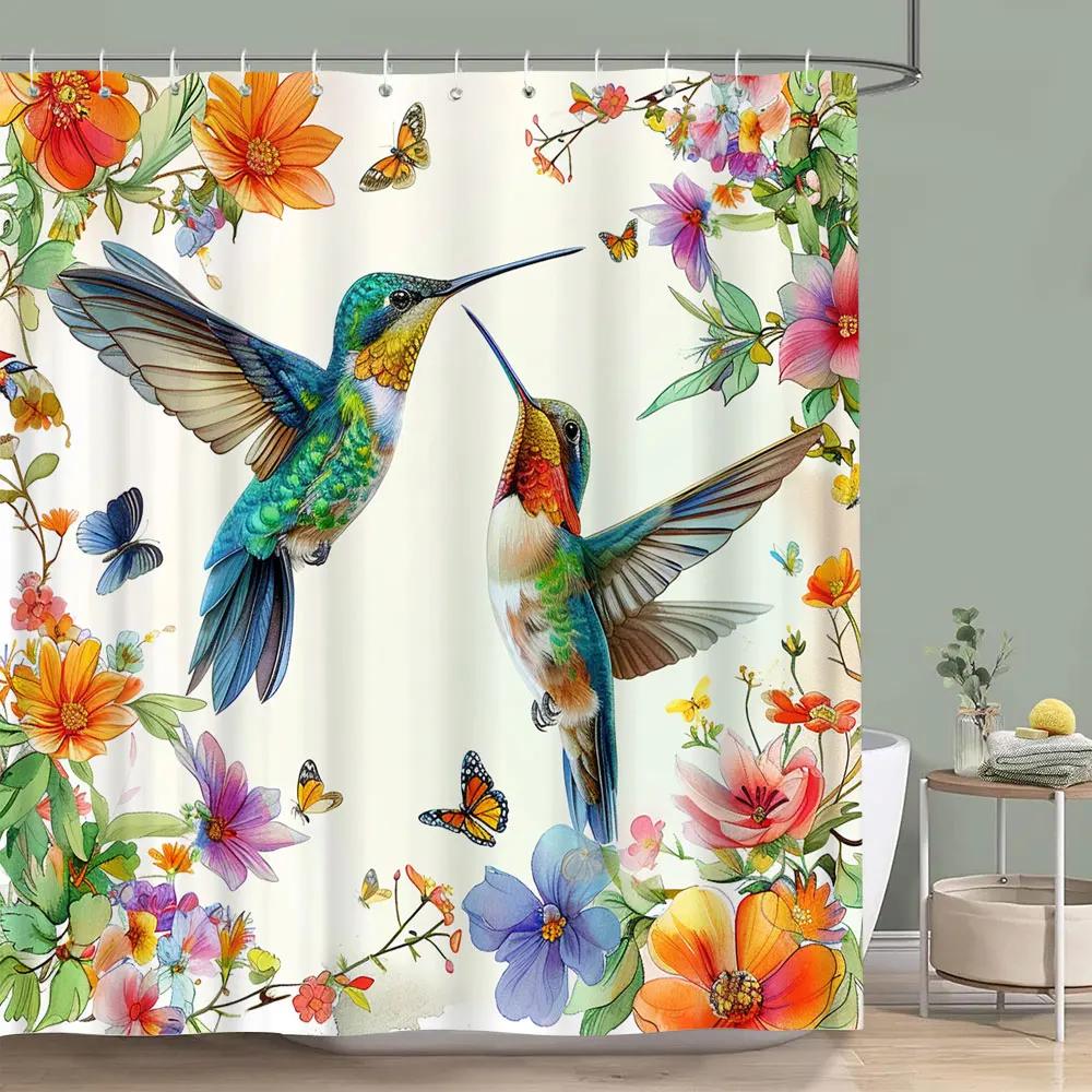 Красивая Цветочная Шторка для Душа с Колибри Бабочка Цветок Ботанический Акварельный Принт Полиэстеровая Шторка для Душа Декор для Ванной
