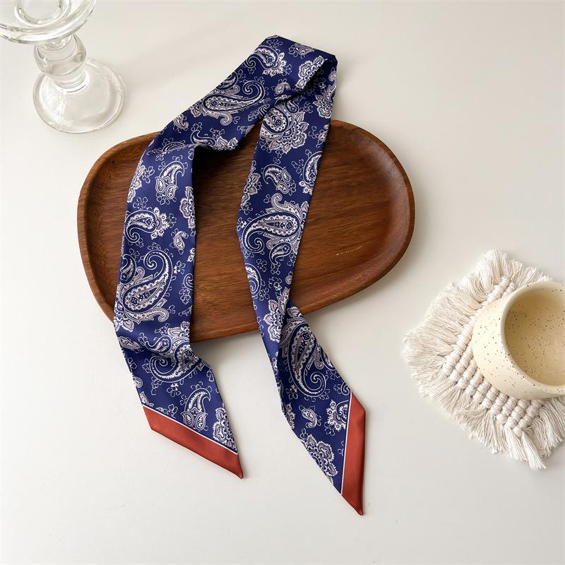 Женский длинный узкий шелковый шарф, повязка на голову, шейный галстук с принтом, роскошные брендовые аксессуары для волос, классные шарфы для девочек, лето 2021 г.