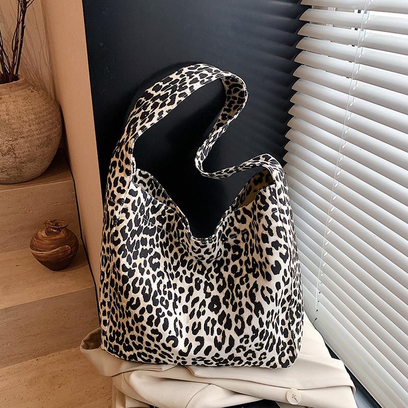 Fashion Polka Dot Leopard Print Pattern Women Large Capacity Canvas Tote Bag