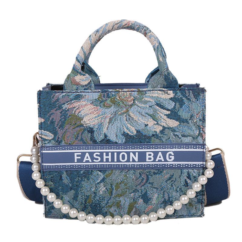 Portable Canvas Bag Small Bag Women's 2023 New Fashion Monet Water Lotus Tote Bag Crossbody Bag