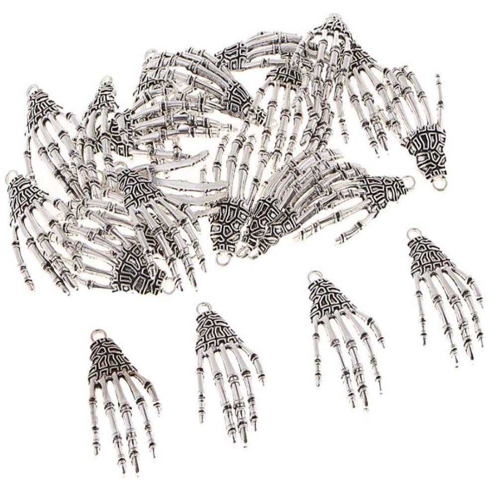 Antique Silver Metal Charms Pendants 30 Pcs Halloween Skeleton Hand Pendants For Earrings