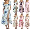 Женские летние модные платья с цветочным принтом, завязками на груди, высокой талией, рукавами-фонариками и разрезами на талии
