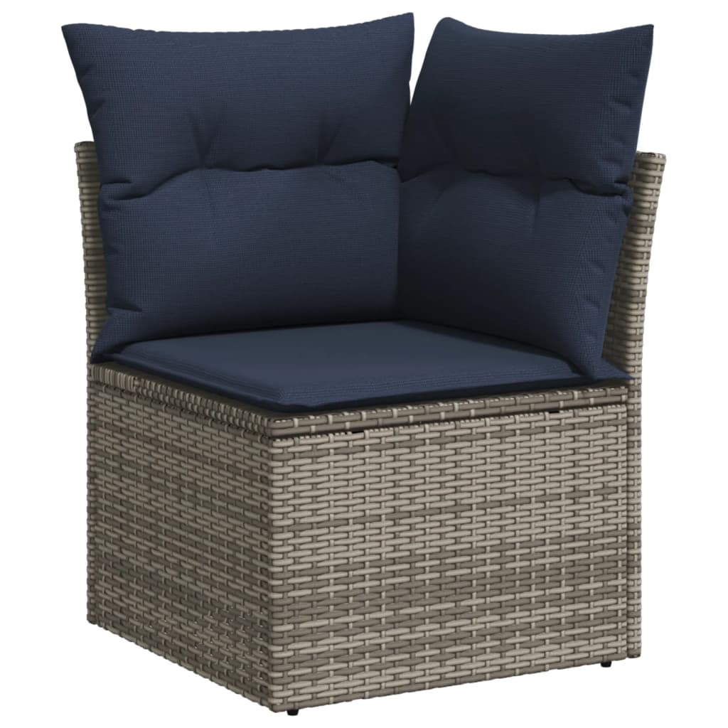 7 Piece Garden Sofa Set with Cushions Gray Poly Rattan