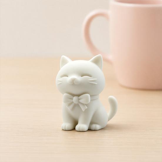 Милый 3D-печатный кот-украшение, Мини-фигурка кота матового белого цвета с галстуком-бабочкой, Настольное украшение для дома, офиса, автомобиля, Маленький подарок для любителей кошек
