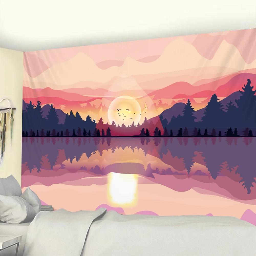 Модный домашний декор Гобелен Гостиная Спальня Гобелен Гора Закат Сцена Узор