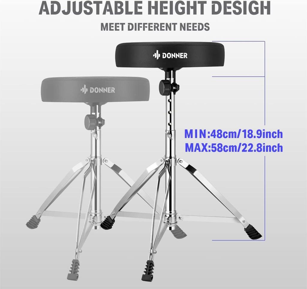 Donner Drum Throne Height Adjustable Drum Stool Folding Drum Chair Made of Maple with Drum Sticks 48~58cm
