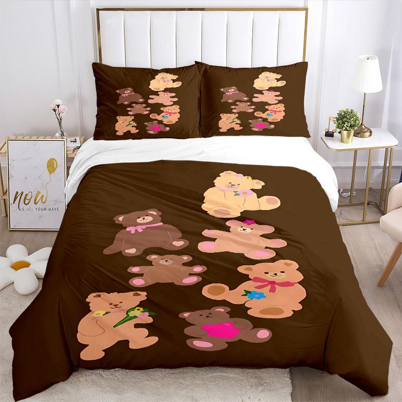 3pcs Teddy Bear Bedding Set, Ideal for Home Use, Suitable for Bedroom Decor (1*Duvet Cover + 1/2*Pillowcases, No Core) yy250821239