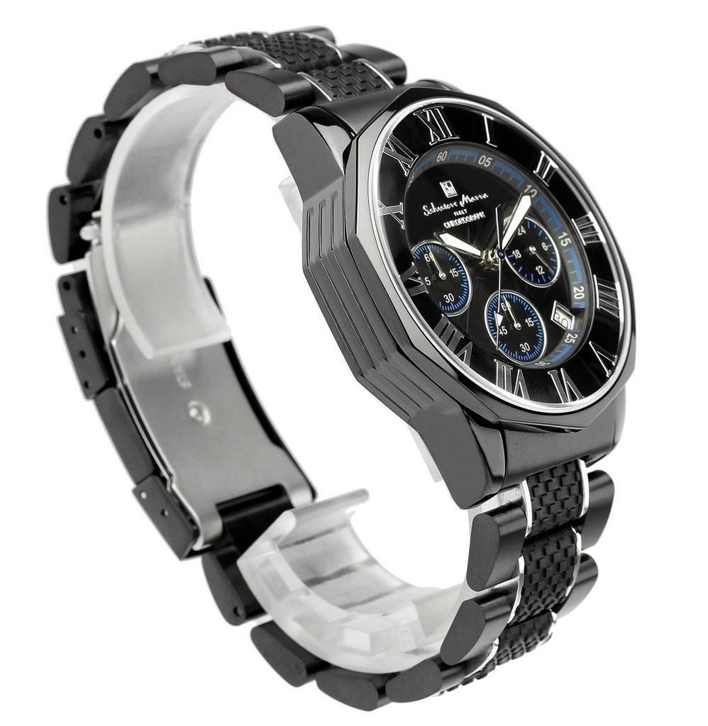 Watch Chronograph Water Resistant To 10 ATM Business Formal Italian Brand Limited Model SM15104 X [Salvatore Mara] Men's (Black Blue) [Item]