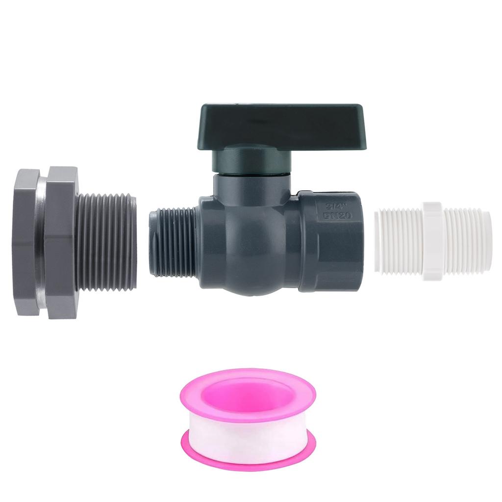 Rain Barrel Spigot Kit With 3/4 Inch PVC Ball Valves Adapters For Water Tank Garden Irrigation Accessories