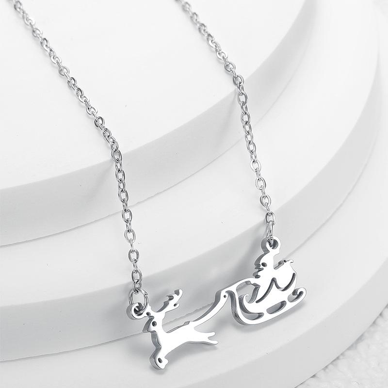 Ожерелье-подвеска «Санта-Клаус, олень, сани» с позолотой 18 карат из титановой стали для женщин