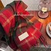 Korean Style Red Tassel Plaid Scarf: High-End, Warm Winter Shawl for Women
