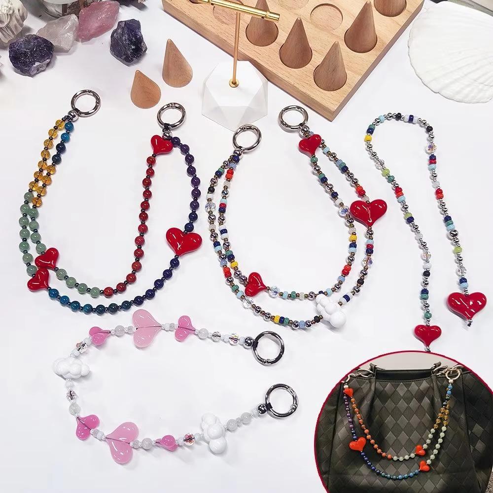 Yellow Duck Double Love Bag Pendant Y2K Charm Beads Keyring Big Size Heart Keychain Woman Lady