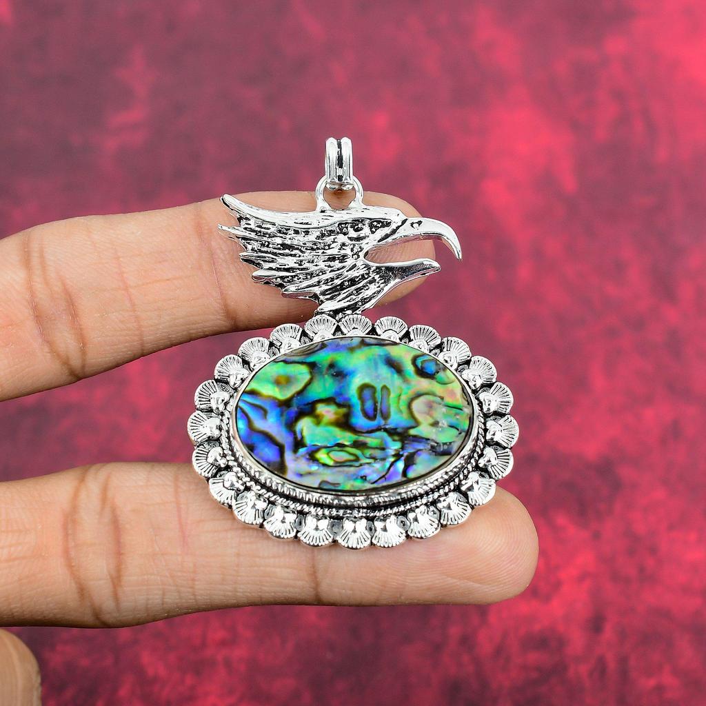 Abalone Shell 925 Solid Sterling Silver Pendant, Handmade Gemstone Pendant Jewelry, Gifts For Wife Brand New Pendant