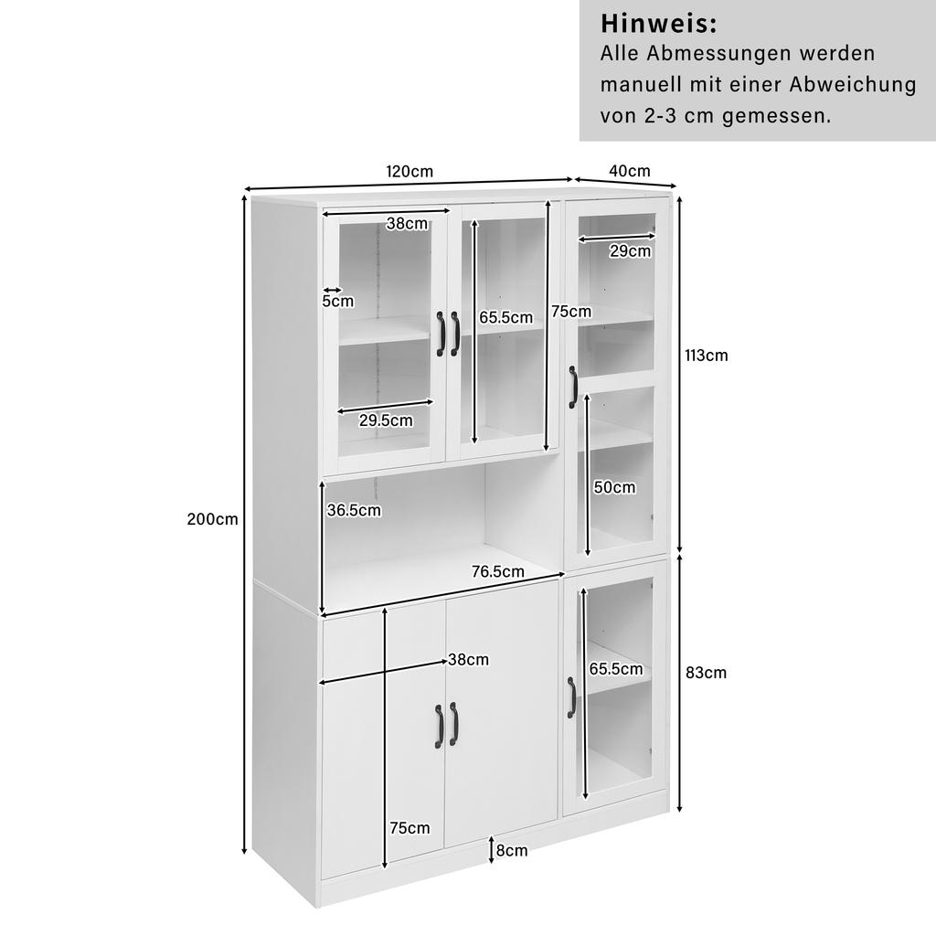 3135030405WAA)White Display Cabinet, Bookshelf with Doors, Large Kitchen Sideboard, Pantry Cabinet, LED Light, for Living Room, Bedroom