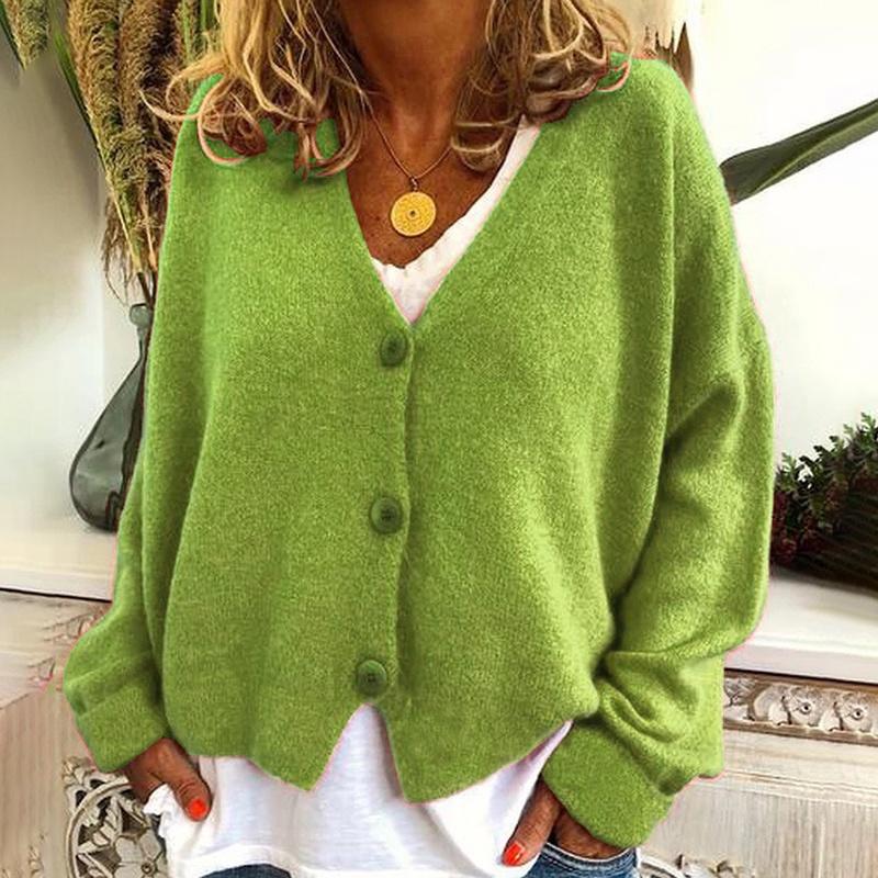 Knitted Womens Plain Coat Cardigan Ladies Button Loose Jumpers Sweater Size Plus
