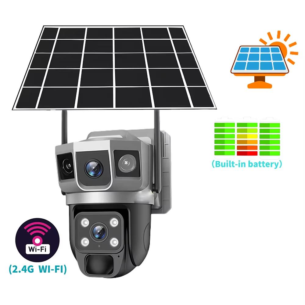 4G Солнечная IP-камера WIFI CCTV 12MP Двойной объектив Тройной экран PTZ Автоматическое отслеживание 6K Любопытная камера видеонаблюдения V380 Pro