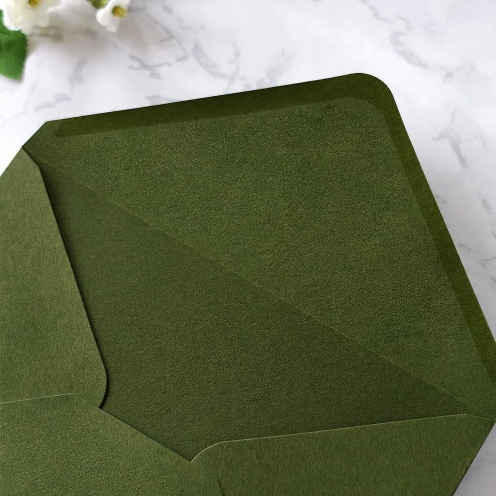 A7 Olive Green Envelopes 50 Pack with Stickers Vintage European Style Self-Adhesive Envelopes for Wedding Invitations Party Greeting Cards 18.42x13