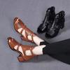 Hollow-heeled Square Roman Sandals Women Foreign Trade Thick-heeled Open-toed Fishbeak Buckled Sandals