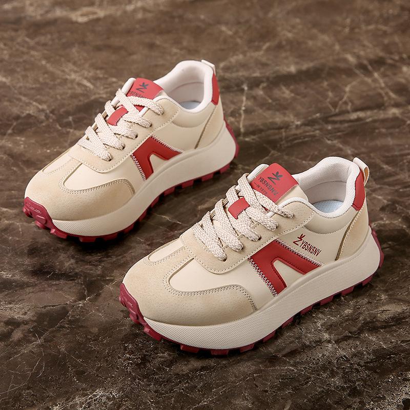 Ins корейская версия новой женской обуви для пап 2025 года, весна, студенческая спортивная обувь для бега на платформе, увеличивающая рост, повседневная обувь для женщин 2F27