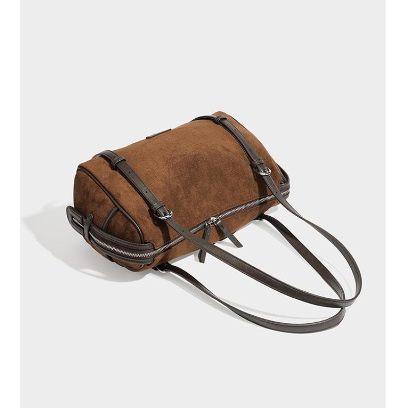 Suede Feel Casual Bag, Large Capacity Boston Women's Bag, Fashionable Shoulder Bag, Retro Pillow Bag