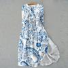 Women's Fashion Vintage Floral Print Lapel Button Three Quarter Sleeves Strappy Dress