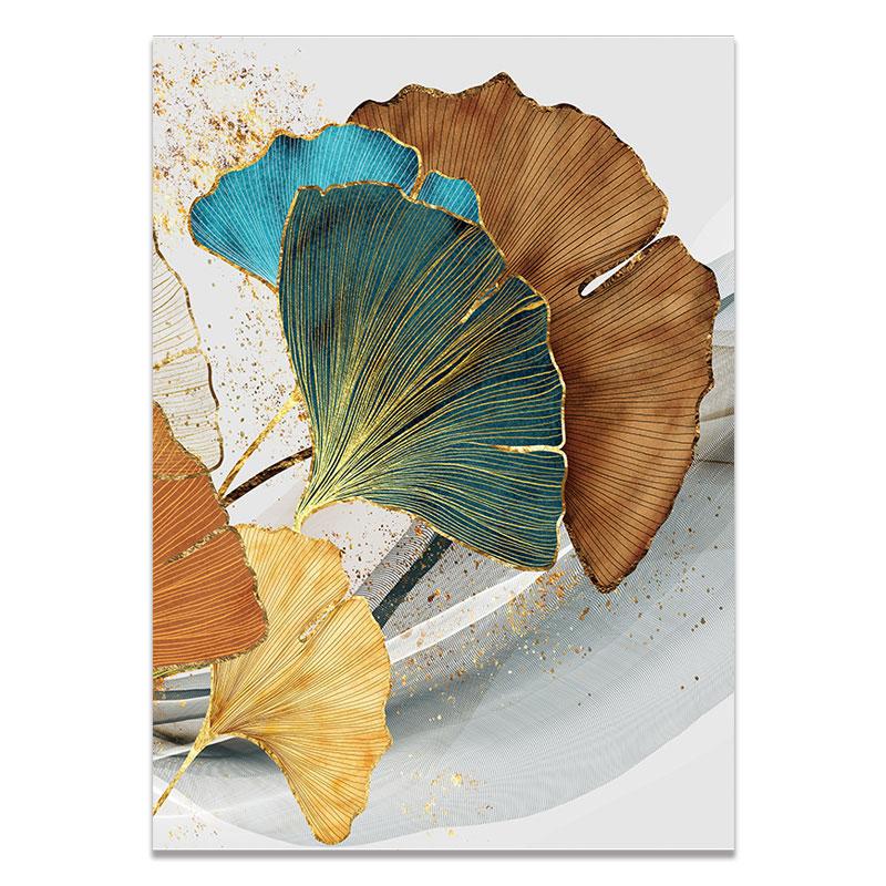 Nordic Blue Gold Plant Leaf Poster Ginkgo Leaves Abstract Canvas Print Wall Art Painting Picture Living Room Modern Decoration