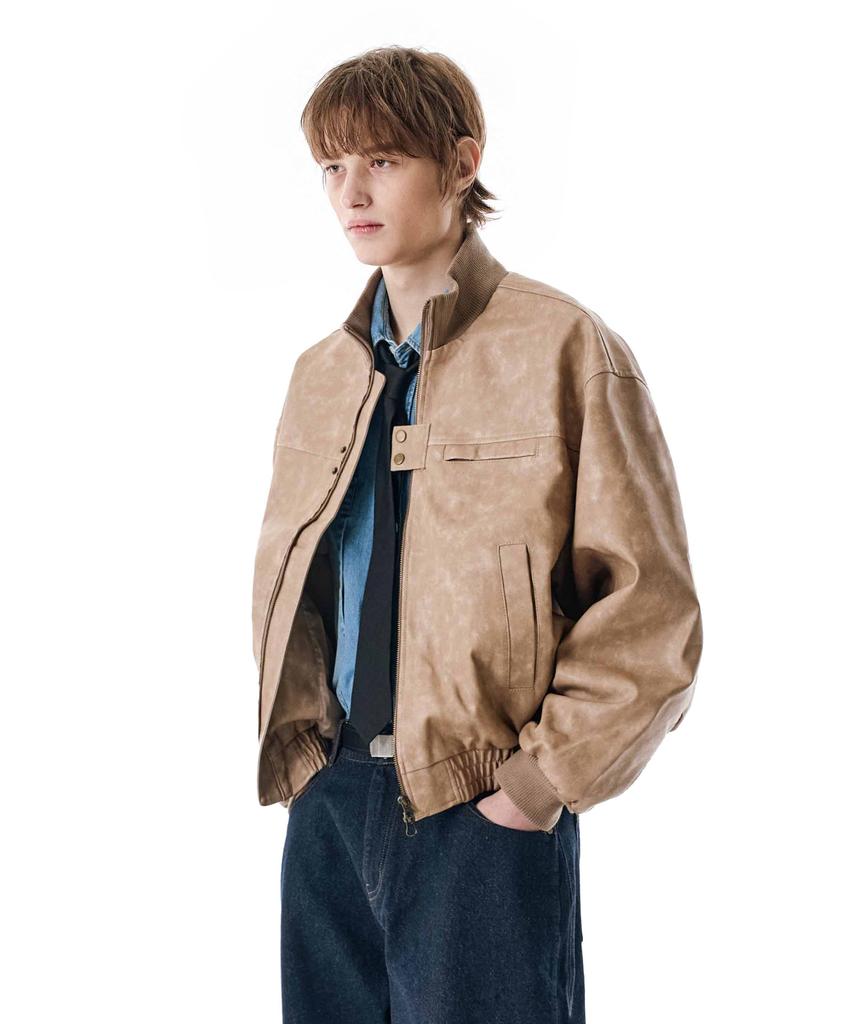 Блузон из стираной искусственной кожи Secondmono [Бежевый]_Sejk024Beige