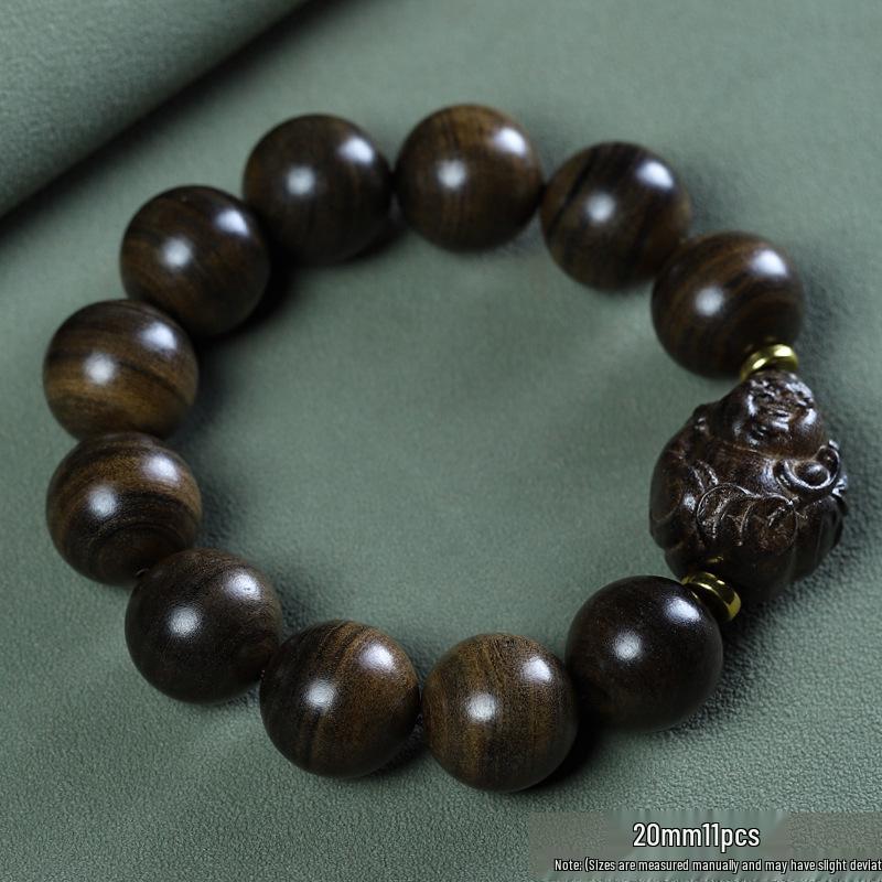 Men's Agarwood Bodhisattva Chess Bracelet: 108 Wooden Prayer Beads, Single Strand 2.0 Design with Small Holes.