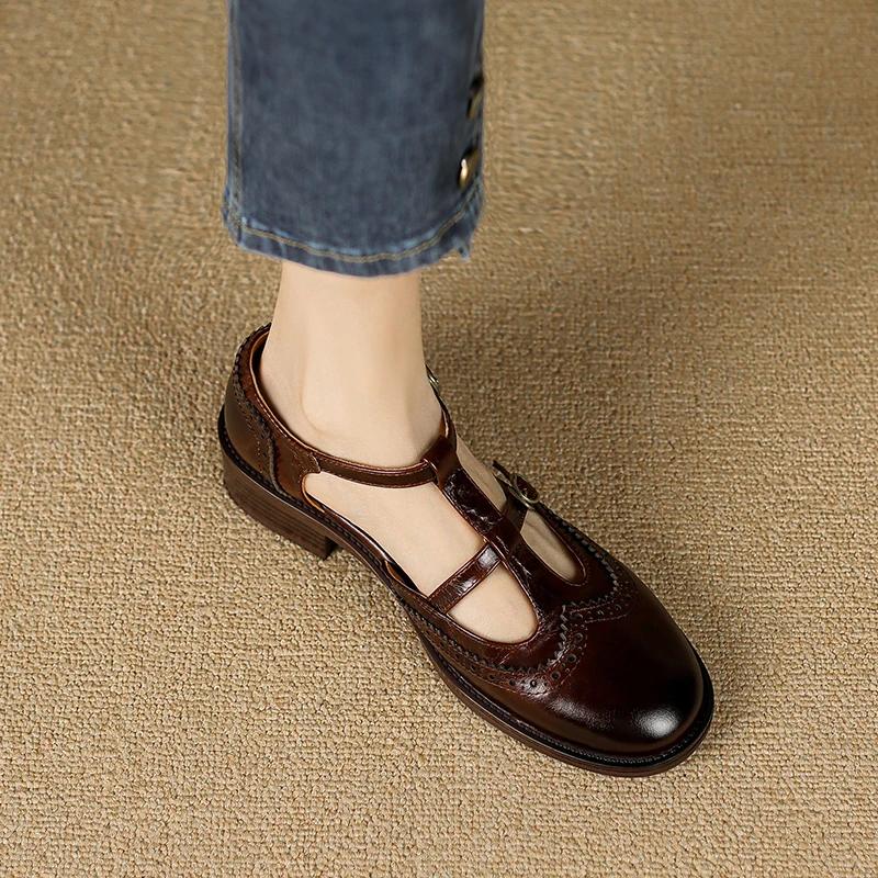 Модные Новые Весенние 2025 Туфли Мэри Джейн из Натуральной Кожи на Низком Каблуке Женские Туфли Ретро с Круглым Носком для Женщин Туфли-Лодочки на Блочном Каблуке ретро Женская Обувь