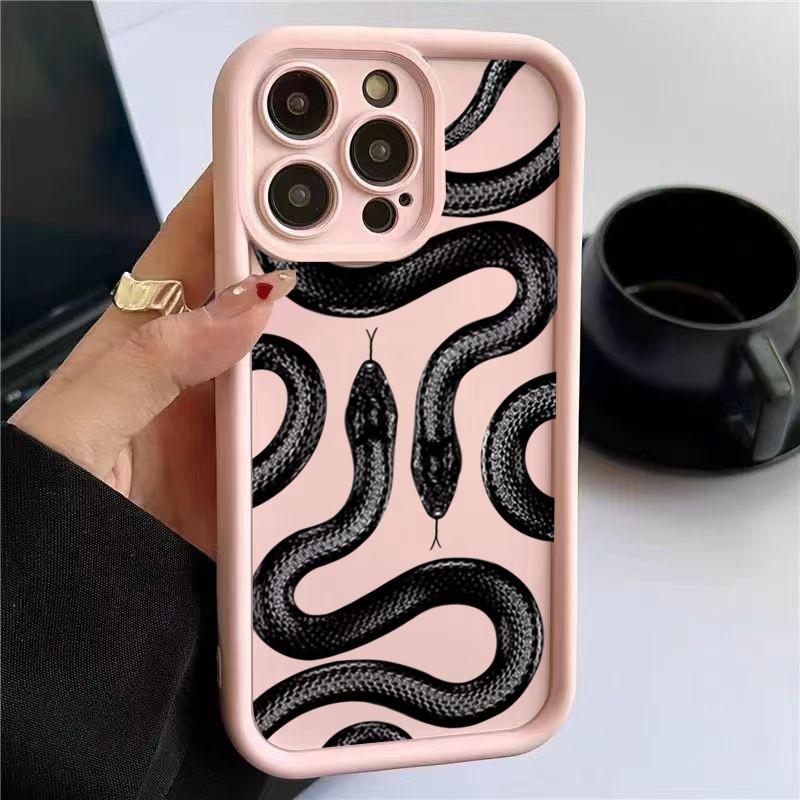 Black Snake Print Phone Case For iPhone 16 15 14 Pro Max 13 12 11 XS X XR 7 8 Plus SE 2022 Shockproof Candy Soft Silicone Cover