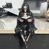 Skeleton Desktop Decor Halloween Reading Book Figurine, Spooky Devil Resin Sculpture, Gothic Winged Sculpture Black Robe Grim Reaper Statue