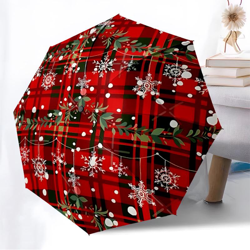 1pc Plaid Christmas Decorations Automatic Folding Umbrella, 8-Rib Durable Frame, Durable Foldable Design - Elegant Gift for Commute yy251210053