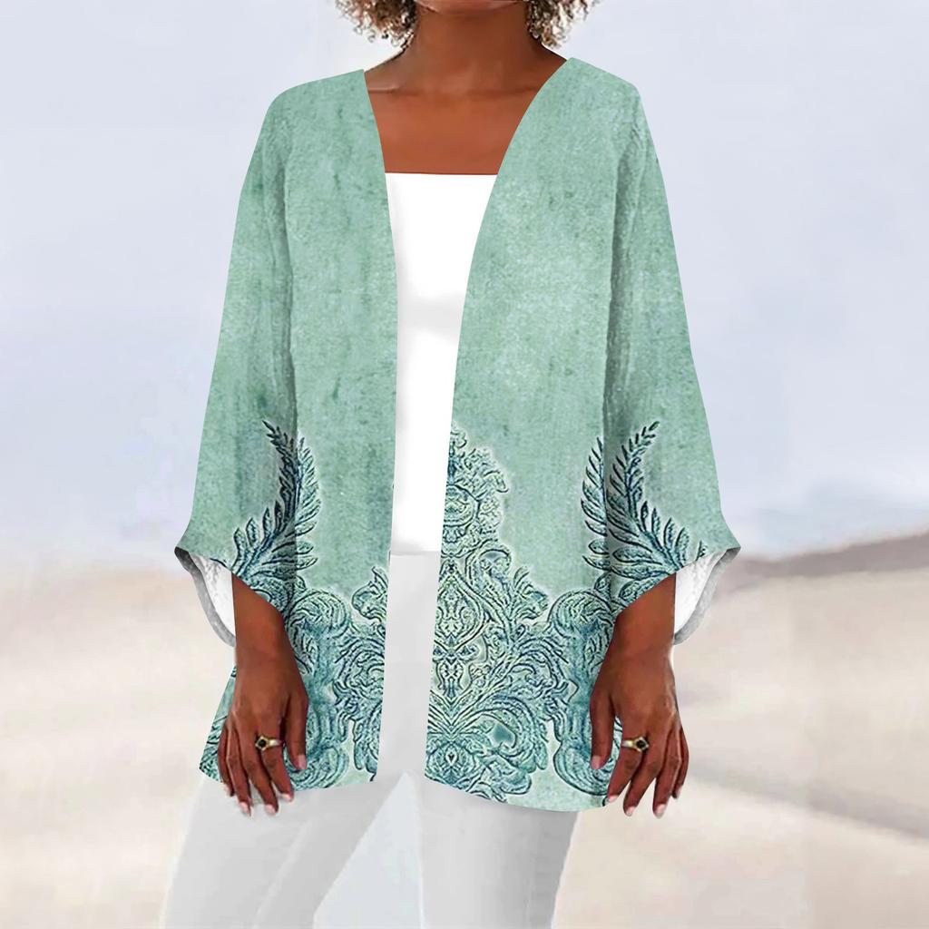 Женская повседневная модная легкая куртка средней длины с принтом в стиле ретро, ​​кардиган