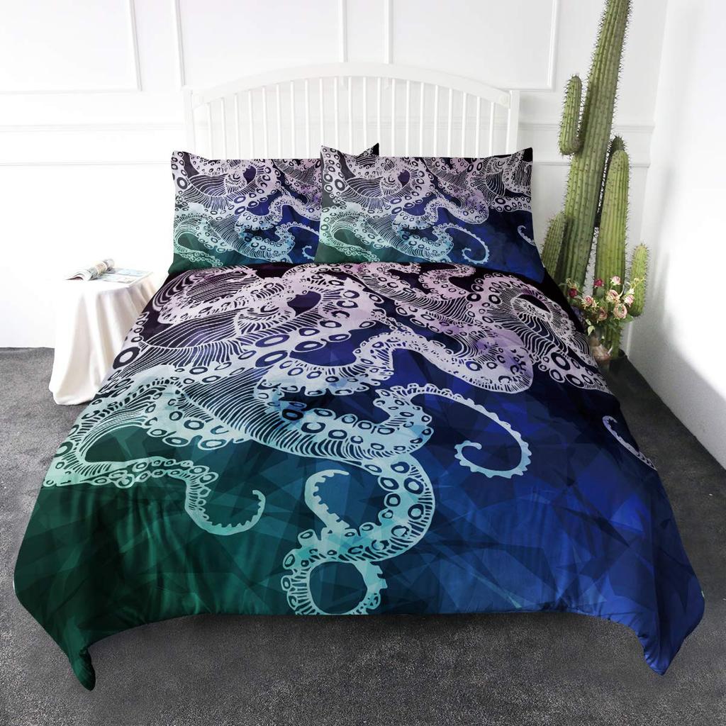 Octopus Duvet Cover Set Blue Octopus Undersea Animals Comforter Cover Kids Teens Boys Room Decor Polyester Bedding Duvet Covers