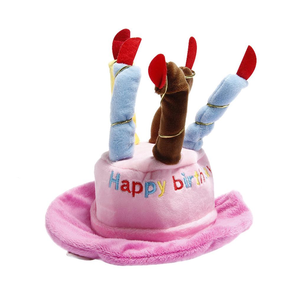 Happy Birthday Cake Hat Cute Fabric Birthday Hat with Plush Candles for Unisex Adult Party Novelty Decorations