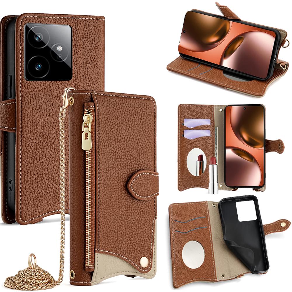 Кожаный чехол-кошелек-подставка для Realme GT 7 5G, стиль «неправильный хвост» с цепочкой