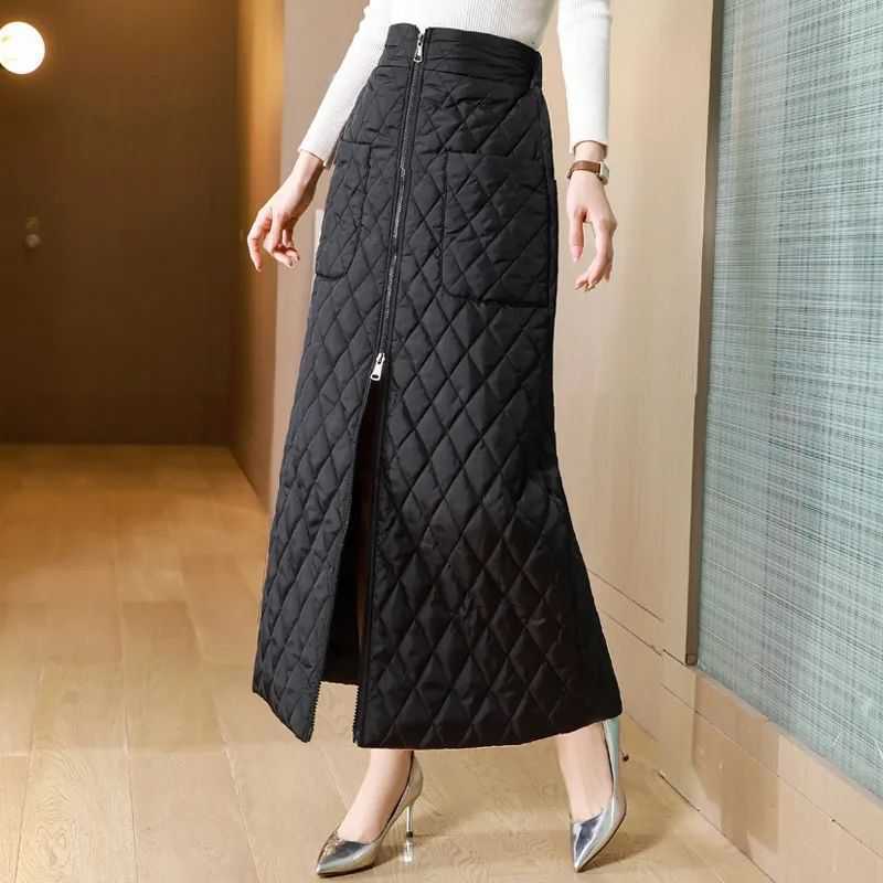 Down Cotton Maxi Skirt Winter Warm Women