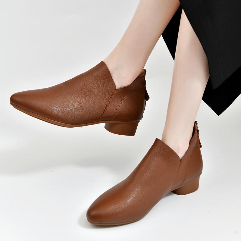 2024 Осень Новые Ретро Женские Ботинки Натуральная Кожа Ботильоны Современные Острые Носки Кожаные Туфли Вестерн Ботинки Челси