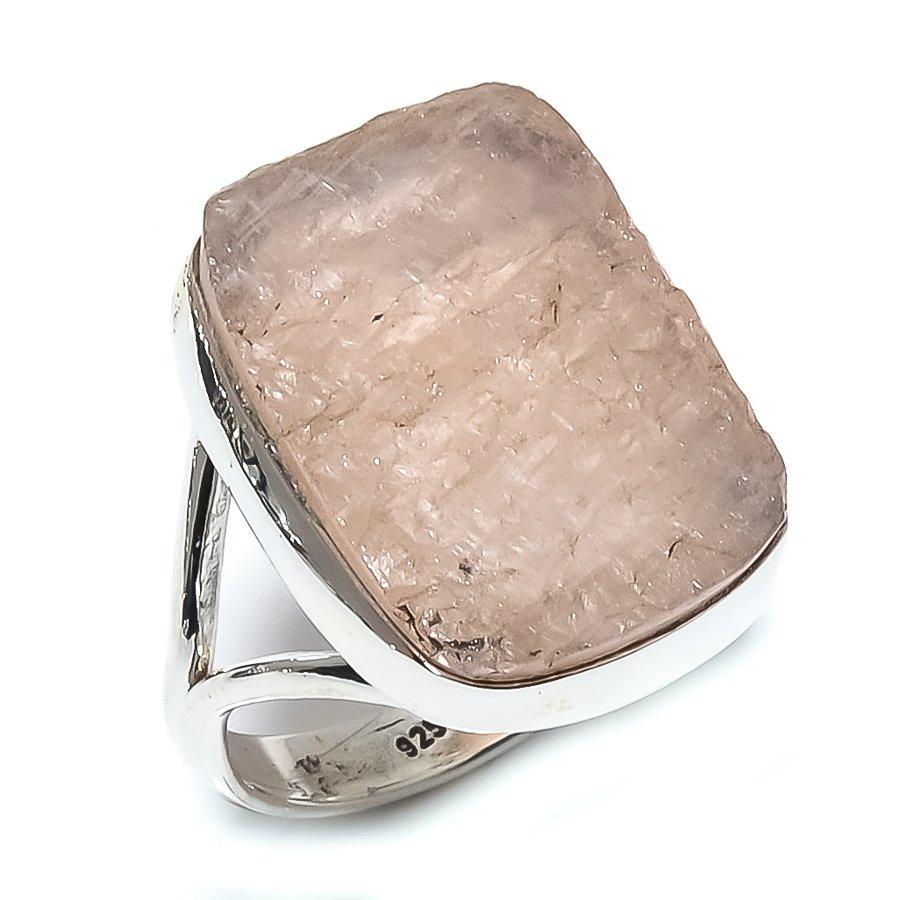 Натуральный морганит необработанный драгоценный камень 925 проба цельное стерлинговое серебро кольцо в подарок Р.9.5 u4V04