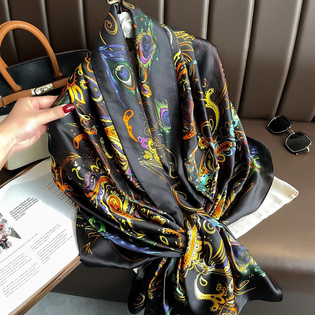 180*90cm Luxury Brand Ladies Spring Summer Long Silk Scarf Shawl Digital Painted Shawl Gogh Oil Painting Lady Foulard Bandanna