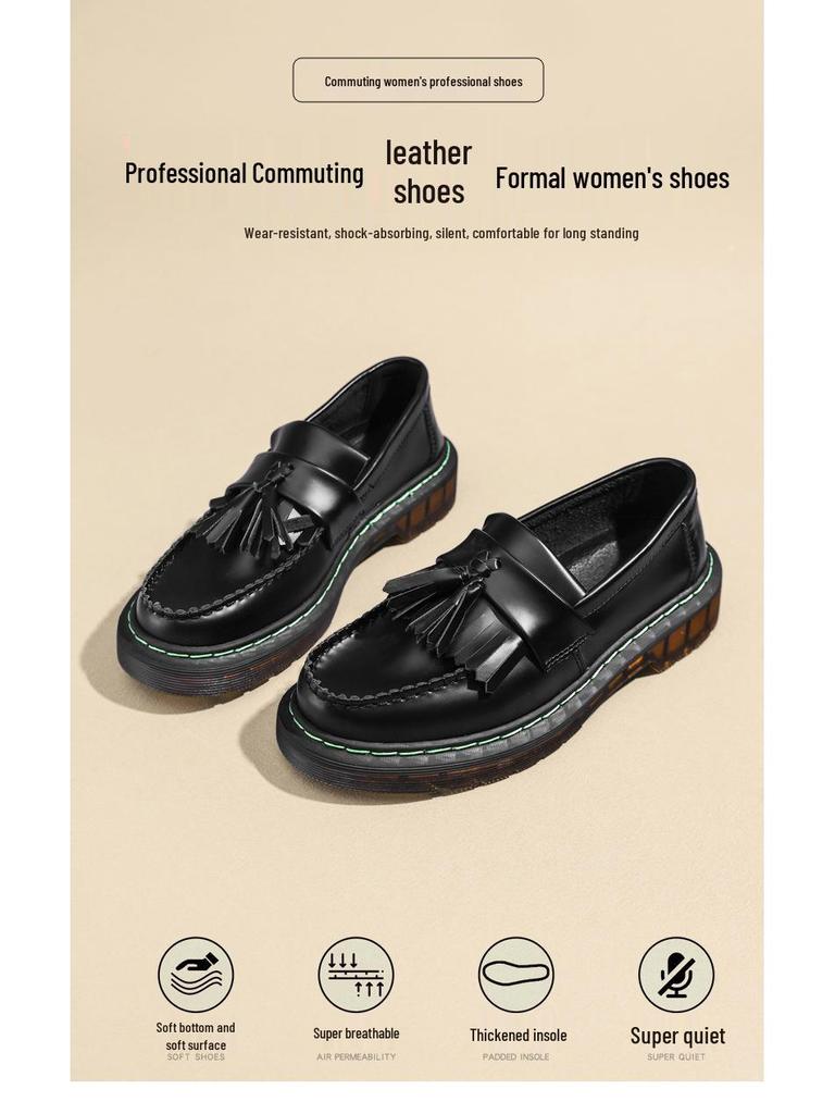 Женские универсальные кожаные лоферы и низкие ботинки Мартина с круглым носком - повседневный британский стиль