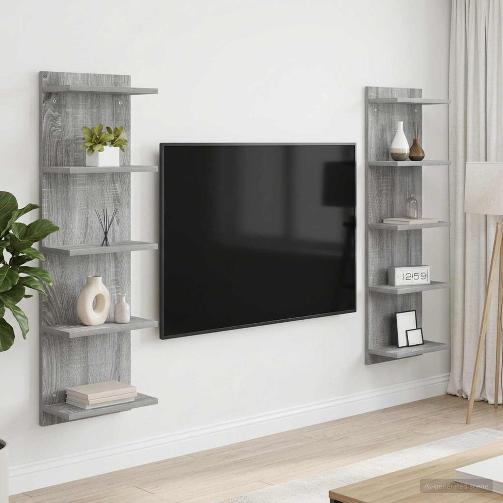 Wall Shelf 2 pcs Sonoma Grey 30 x 15 x 100 cm Engineered Wood