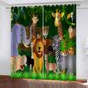 Forest Animal Party Theme Curtain Lion Leopard Monkey Zebra Elephant, Set of Two, Children's Bedroom Home Shade Curtain
