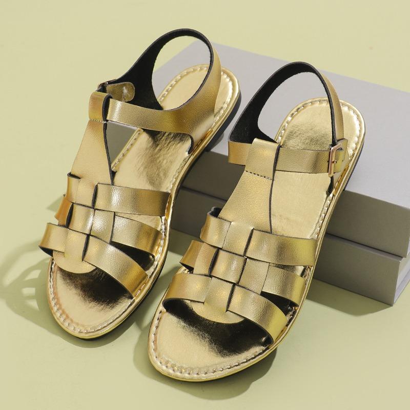 Большие размеры сандалии с пряжкой на ремне и плоским дном, однотонные пляжные сандалии, тапочки