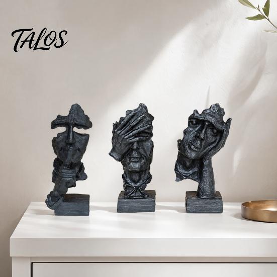 Talos Набор из 3 абстрактных молчаливых статуэток-фигур, Минималистичный арт-декор для стола с позами «Палец к губам», «Закрытые глаза» и «Подбородок на руке», Статуэтки из смолы для гостиной