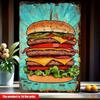 Vintage 2D Hamburger Metal Sign for Kitchen Bar Wall Decor 12x8 Inch